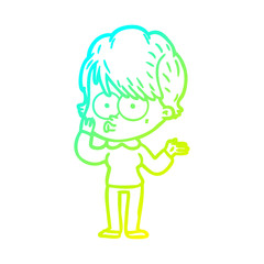 cold gradient line drawing cartoon woman