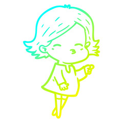 cold gradient line drawing cartoon woman pointing