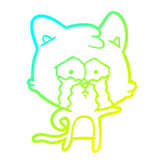 cold gradient line drawing cartoon crying cat