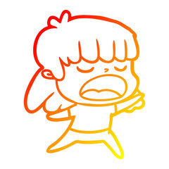 warm gradient line drawing cartoon woman talking loudly