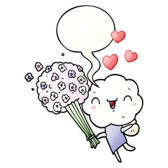 cute cartoon cloud head creature and speech bubble in smooth gradient style