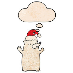 cute cartoon christmas bear and thought bubble in grunge texture pattern style