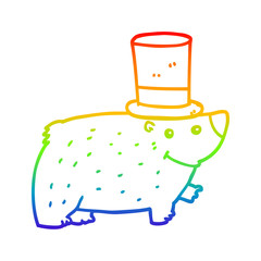 rainbow gradient line drawing cartoon bear wearing top hat