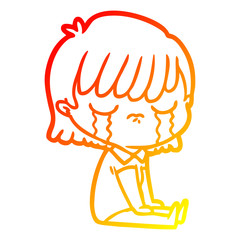warm gradient line drawing cartoon woman crying