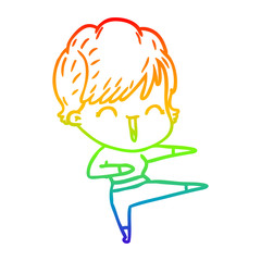 rainbow gradient line drawing cartoon laughing woman