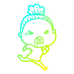 cold gradient line drawing cartoon angry old woman