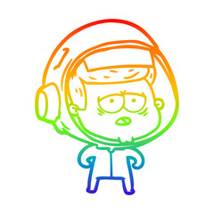 rainbow gradient line drawing cartoon tired astronaut