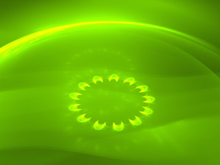 3D Graphic Illustration, Glowing Green Neon Colored Ring, Abstract Geometric Circular Curved Symmetrical Shapes, Bright Glowing Ring of Light, Background Image Artistic Resource.