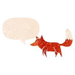 cartoon wolf and speech bubble in retro textured style