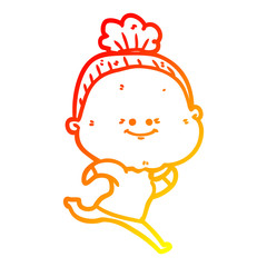 warm gradient line drawing cartoon happy old woman