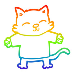 rainbow gradient line drawing happy cartoon cat