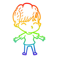 rainbow gradient line drawing cartoon woman thinking
