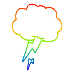 rainbow gradient line drawing cartoon thunder and lightening