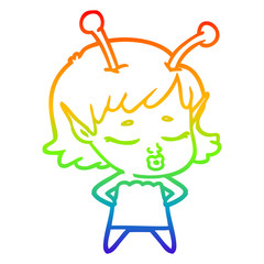 rainbow gradient line drawing cute alien girl cartoon