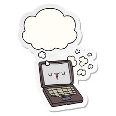 cartoon computer and thought bubble as a printed sticker
