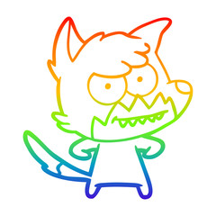 rainbow gradient line drawing cartoon grinning fox