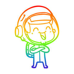 rainbow gradient line drawing happy cartoon astronaut