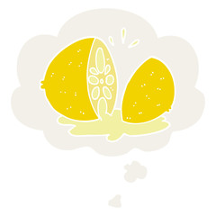 cartoon cut lemon and thought bubble in retro style
