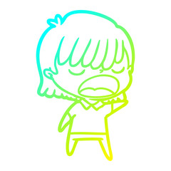 cold gradient line drawing cartoon woman talking loudly