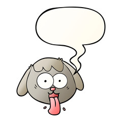 cartoon dog face panting and speech bubble in smooth gradient style