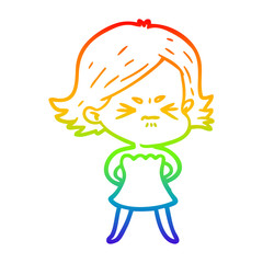 rainbow gradient line drawing cartoon angry woman