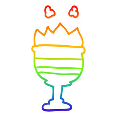 rainbow gradient line drawing cartoon flaming goblet