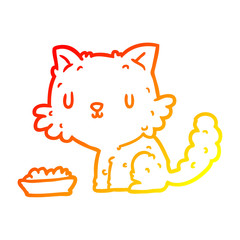 warm gradient line drawing cute cartoon cat and food