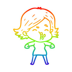 rainbow gradient line drawing cartoon girl pulling face