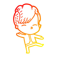 warm gradient line drawing cartoon girl wearing futuristic clothes