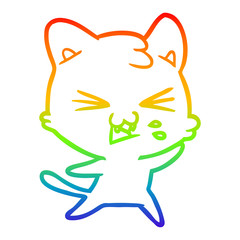 rainbow gradient line drawing cartoon cat hissing
