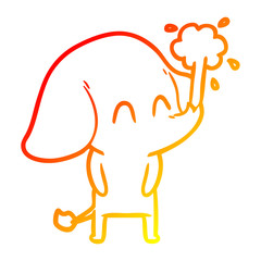 warm gradient line drawing cute cartoon elephant spouting water