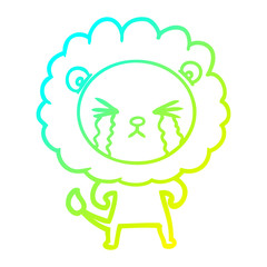 cold gradient line drawing cartoon crying lion