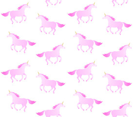 Vector seamless pattern of flat cartoon hand drawn doodle unicorn isolated on white background 