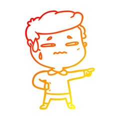 warm gradient line drawing cartoon anxious man pointing