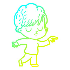 cold gradient line drawing cartoon woman