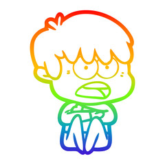 rainbow gradient line drawing worried cartoon boy