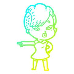 cold gradient line drawing cartoon surprised girl