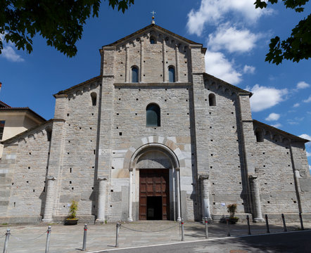 COMO, ITALY - MAY 9, 2015: The facede of romanesque church Basilica di San Abbondio.