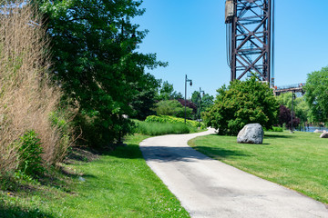 Path with Green Trees and Open Space at Ping Tom Memorial Park in Chinatown Chicago