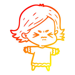 warm gradient line drawing cartoon angry woman