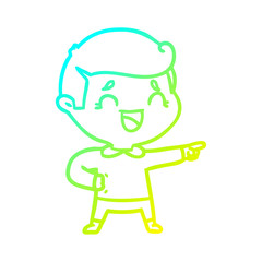 cold gradient line drawing cartoon laughing man pointing