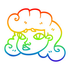 rainbow gradient line drawing cartoon female face