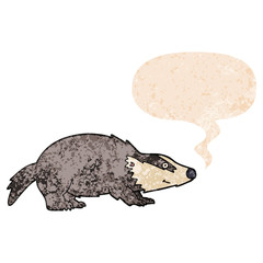 cartoon badger and speech bubble in retro textured style