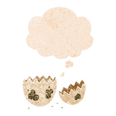 cartoon cracked egg and thought bubble in retro textured style