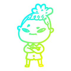 cold gradient line drawing cartoon woman
