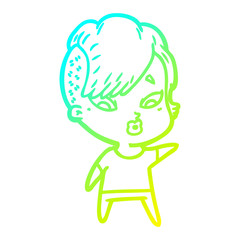 cold gradient line drawing cartoon surprised girl