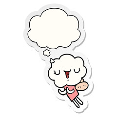 cute cartoon cloud head creature and thought bubble as a printed sticker