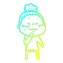 cold gradient line drawing cartoon annoyed old lady