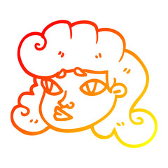 warm gradient line drawing cartoon female face