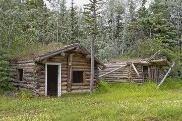 Prospector Orloff King`s log cabin in Yukon, Canada